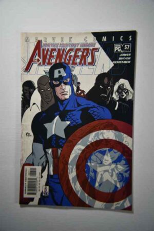 A comic book cover with an image of captain america.