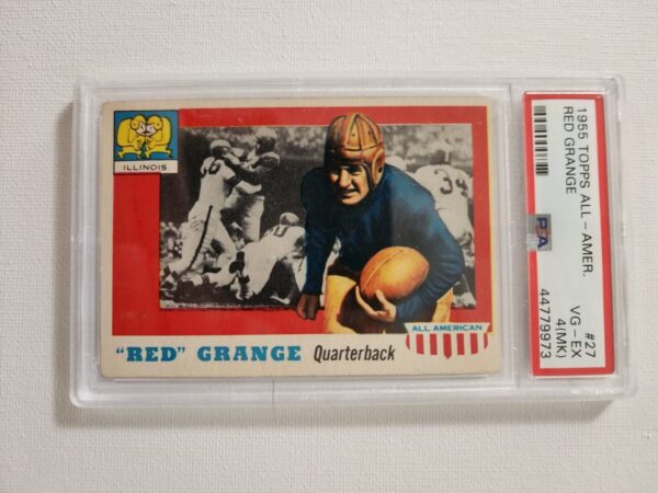 A red grange football card is displayed.