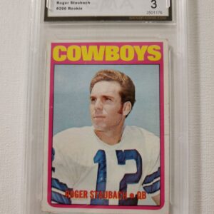 A card of roger staubach, the cowboys ' quarterback.