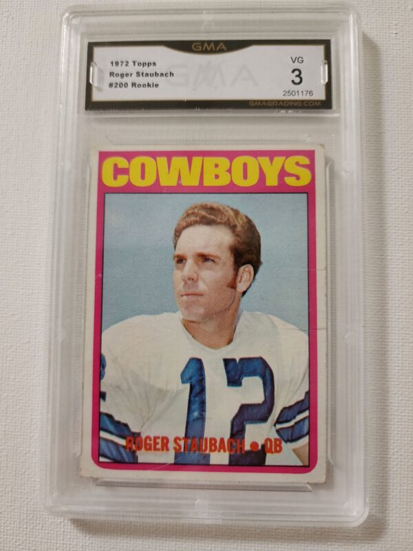 A card of roger staubach, the cowboys ' quarterback.