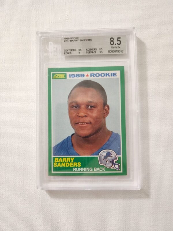 A card of barry sanders is shown in this photo.