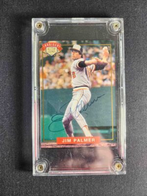 A baseball card with the name of jim palmer