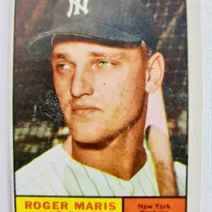 A baseball card of roger maris is shown.