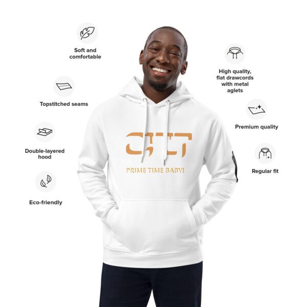 A man wearing a white hoodie with the words " c. T." on it