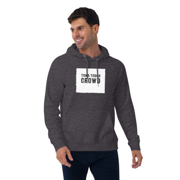 A man wearing a hoodie with the word grown on it.