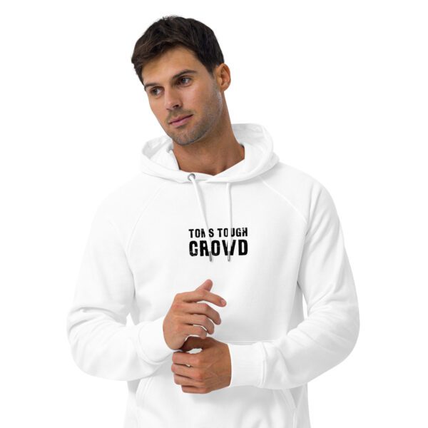 A man wearing a white hoodie with the words " you are to bear cavid ".