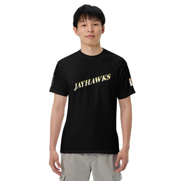 A man wearing a black shirt with the words " jaiteworks ".