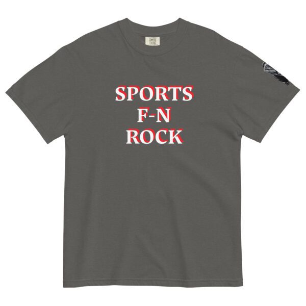 A gray t-shirt with the words sports fn rock on it.