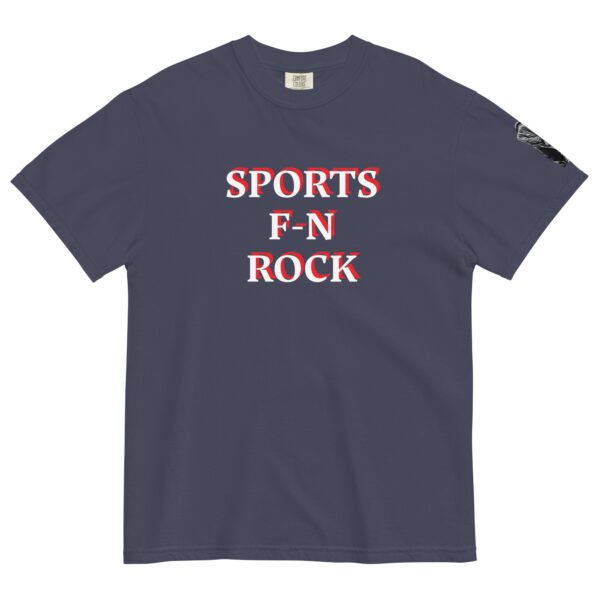 A t-shirt with the words sports fn rock on it.