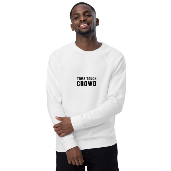 A man in white sweatshirt with words " some people crowd ".