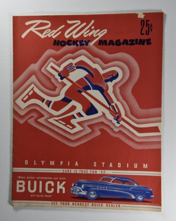 Red Wing hockey magazine ad with Buick car.