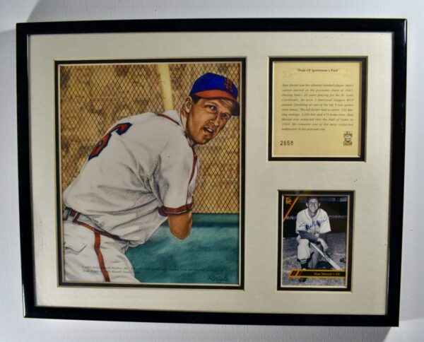 Framed illustration of Stan Musial, baseball player.