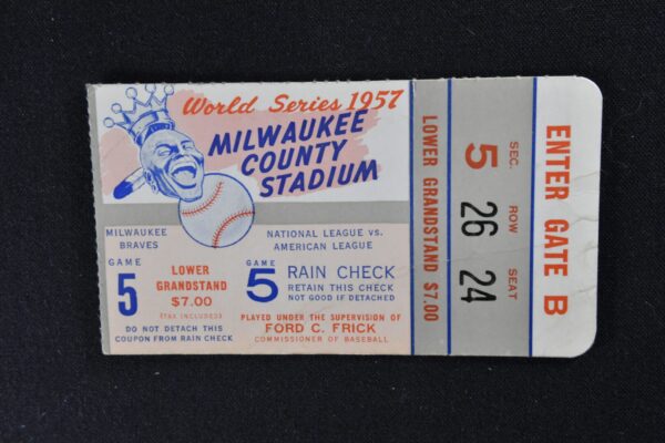 1957 World Series ticket, Milwaukee County Stadium.