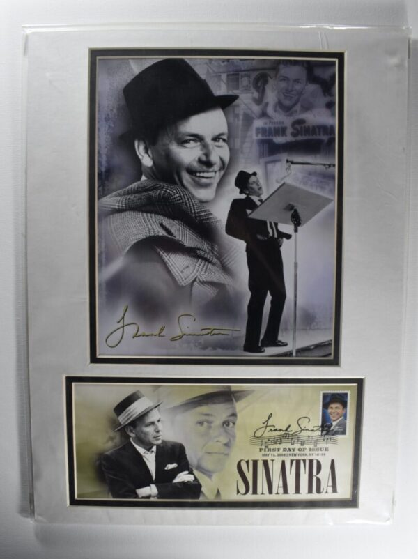 Frank Sinatra framed photo and stamp.