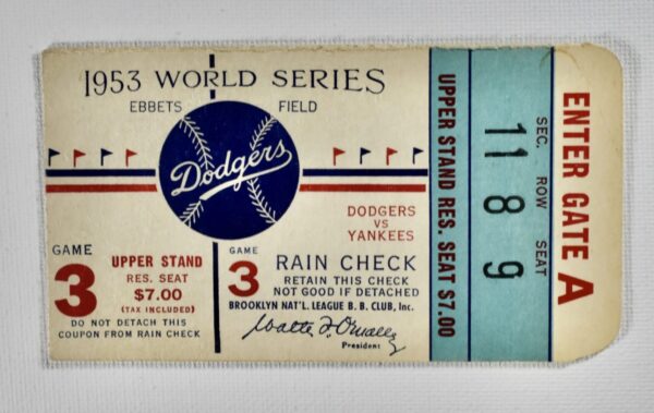 1953 World Series Dodgers vs Yankees ticket.