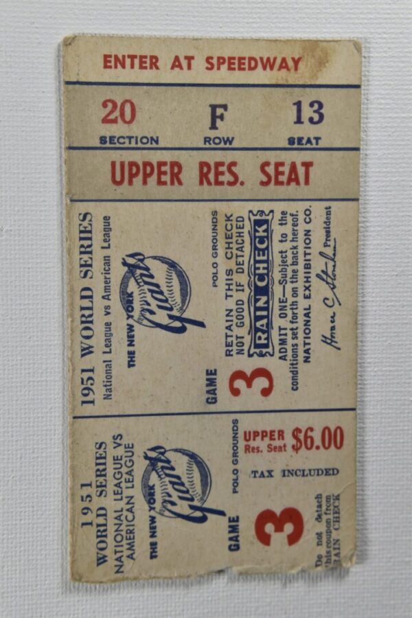 1951 World Series, Giants Upper Reserved Seat Ticket.