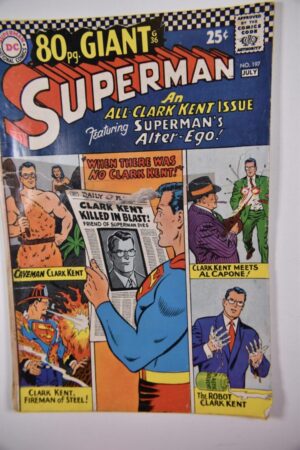 Superman comic book cover, Clark Kent stories.