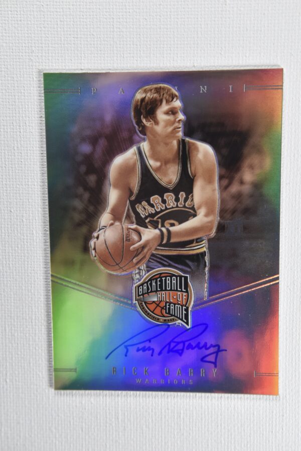 Rick Barry basketball card, signed, Warriors.