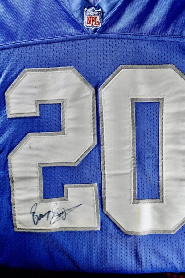 Blue NFL jersey with number 20.