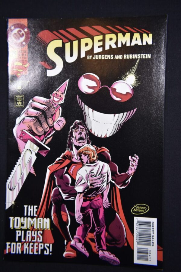 Superman comic book cover, Toyman attacks.