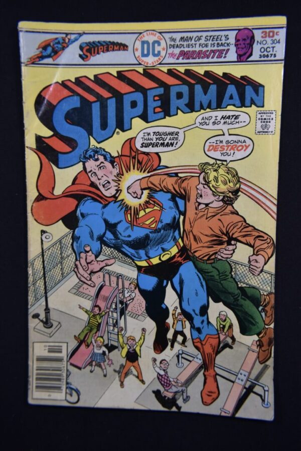 Superman comic cover with parasite villain.