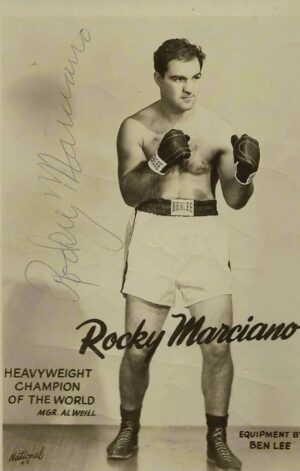 Rocky Marciano, heavyweight champion, boxing gloves.