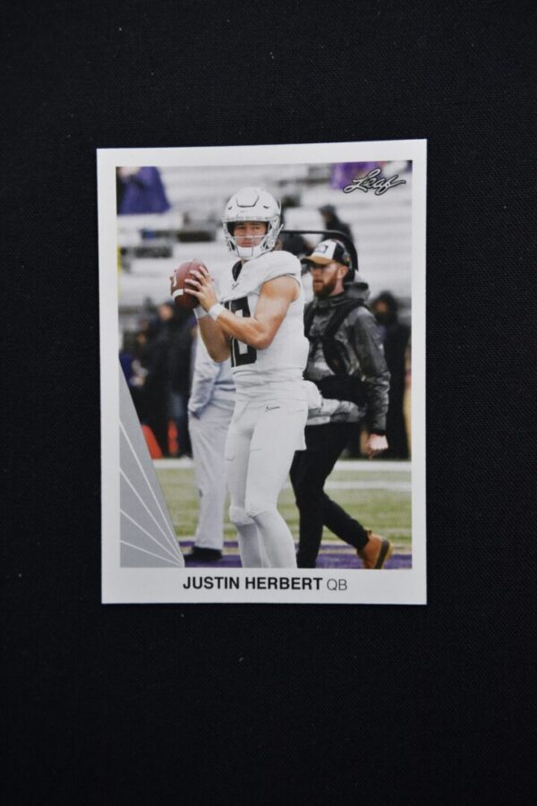 Justin Herbert football card, Leaf series.