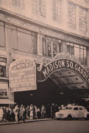 Madison Square Garden entrance with crowd.