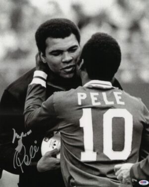 Black and white photo of Pele and Ali.