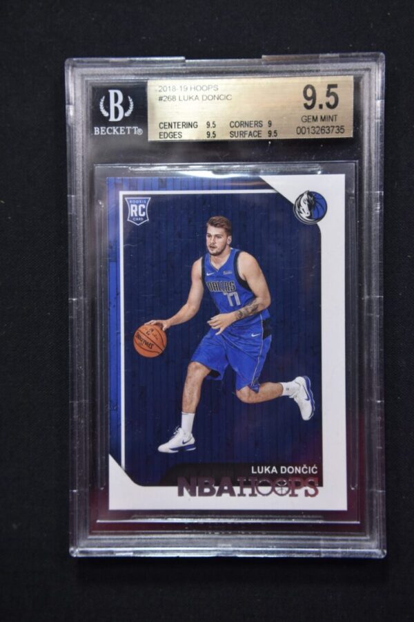 Luka Doncic NBA Hoops rookie card graded 9.5.