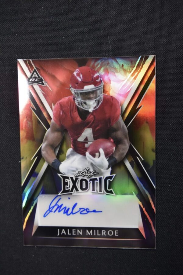 Jalen Milroe Leaf Exotic football card.