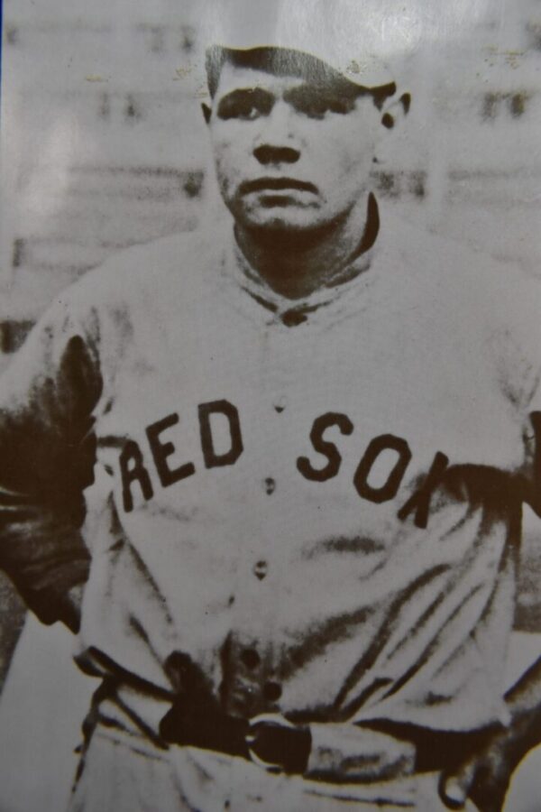 Black and white photo of a Red Sox player.