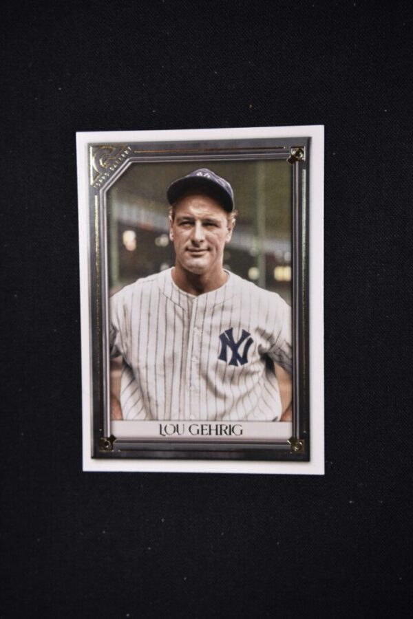 Lou Gehrig baseball card in a frame.