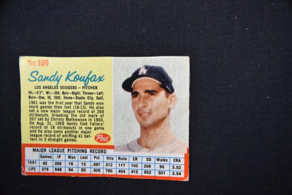 Sandy Koufax, Los Angeles Dodgers baseball card.