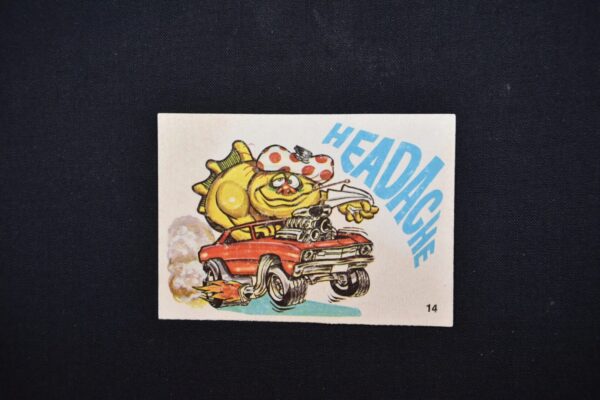 Cartoon character with headache driving car.