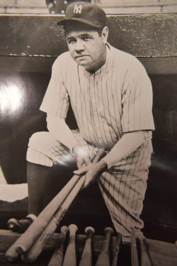 Black and white photo of baseball player.