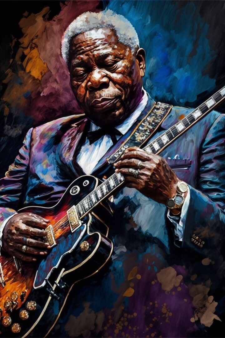 Painting of B.B. King playing guitar.