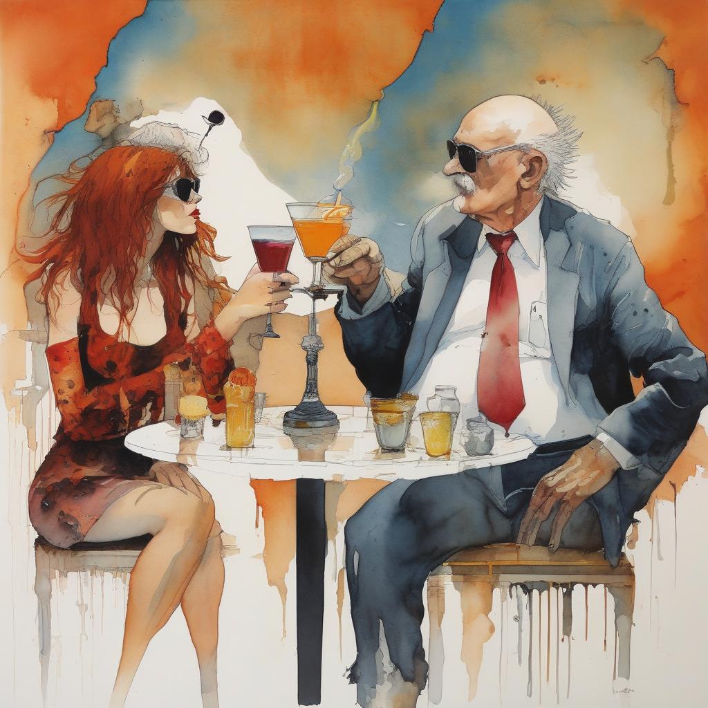 Man and woman toasting with drinks.