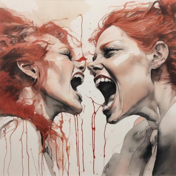 Two red-haired women screaming at each other.