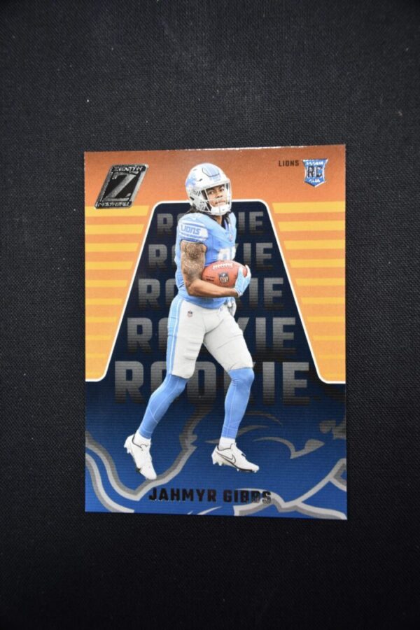 Football card of Jahmyr Gibbs, Detroit Lions rookie.