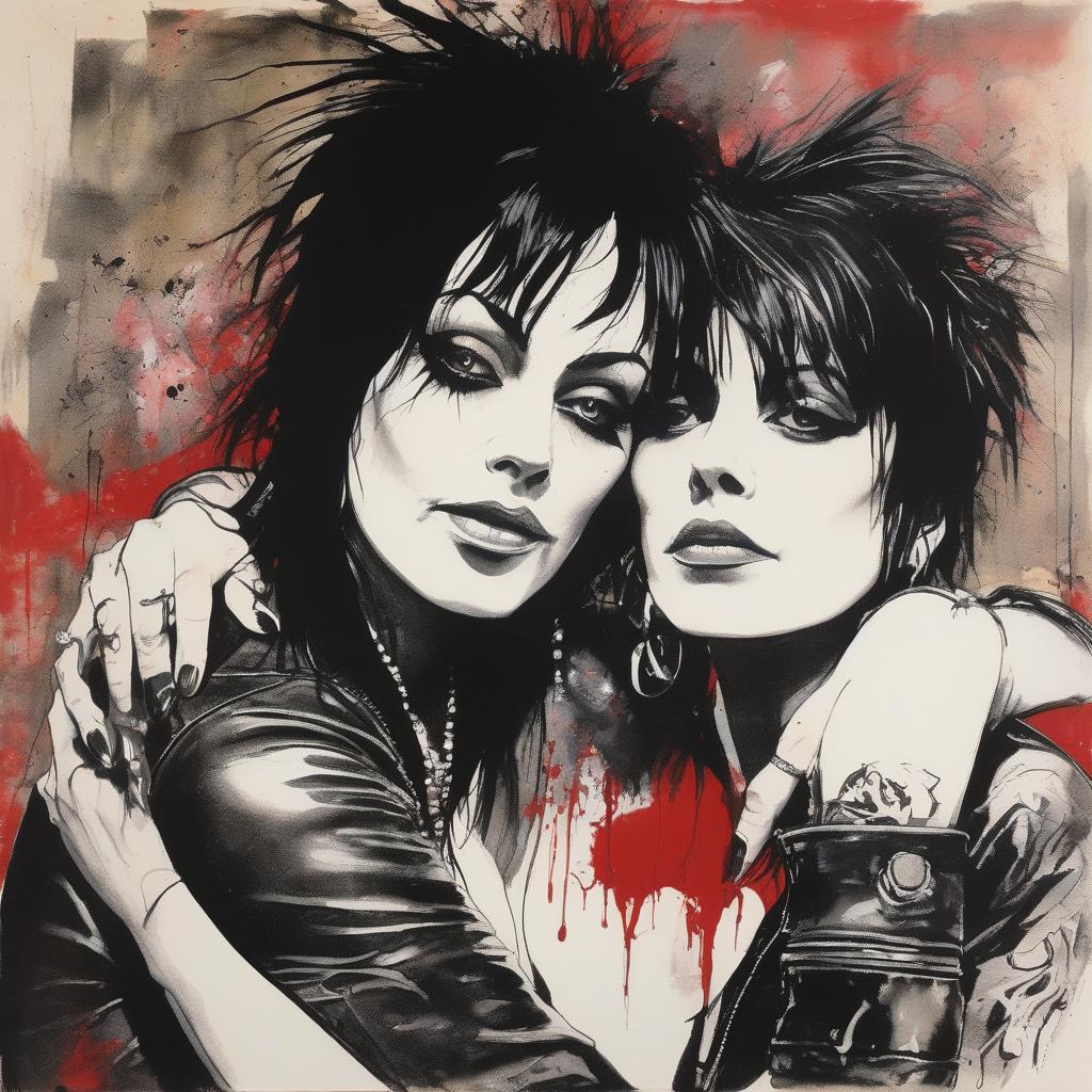 Two women with black hair in black leather jackets.