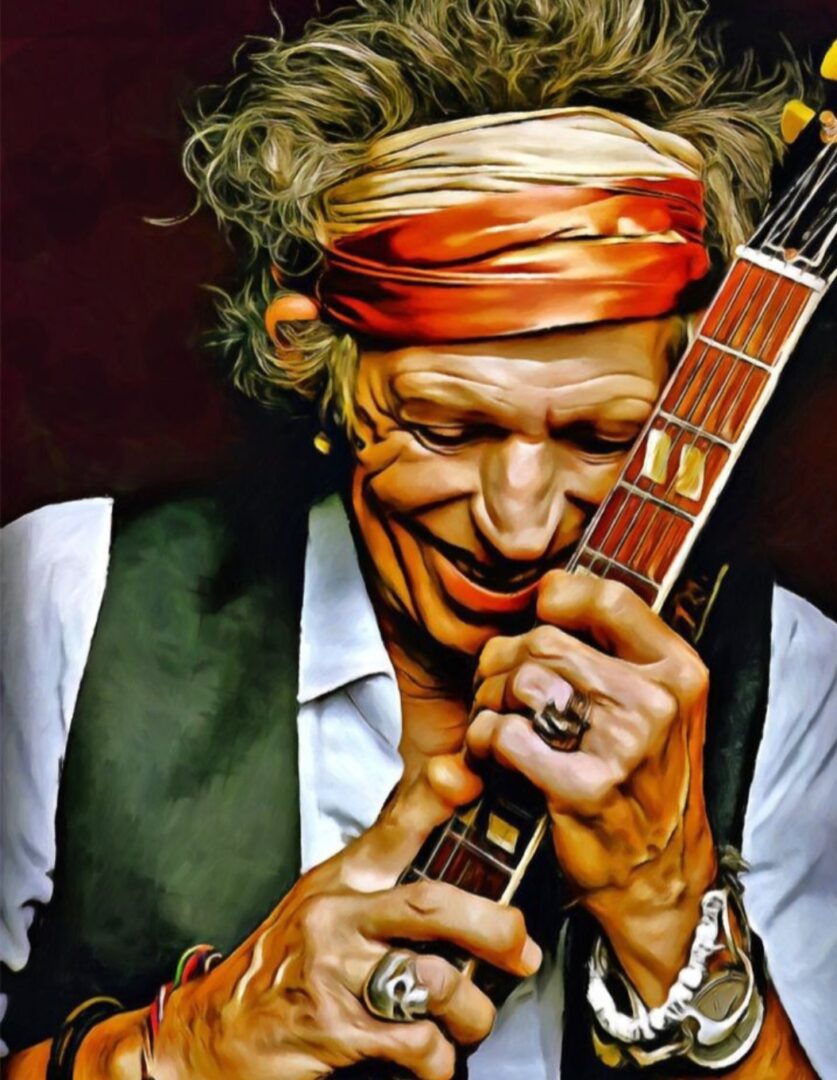 Keith Richards playing a guitar.